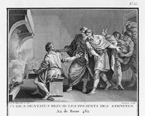 Ancient Rome History Prints: Curius Dentatus refusing bribes from Samnites