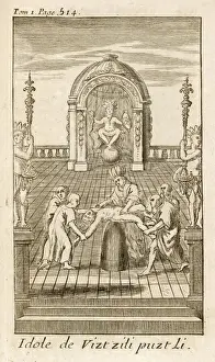 Print of Aztec Priests Sacrificing to Huitzilopochtli