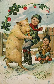 A Boy Dances with a Pig Print C1905