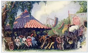 Prints of Days that are gone - Appy Ampstead - people enjoying a bank holiday on Hampstead Heath, north London, as depicted by Webster Murray. 1925 Hampstead Heath Prints: 1925 Print: Hampstead Heath Bank Holiday Scene, London
