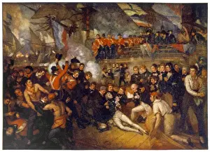 Print of Horatio Nelsons Fatal Wounding at Trafalgar