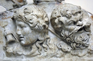 Decorative relief carved in marble with Dionysius and Silenu Decorative relief carved in marble with Dionysius and Silenu