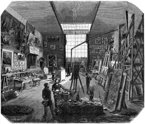 Prints of FERDINAND VICTOR EUGENE DELACROIX French artist in his studio Date: 1798-1863 Eugene Delacroix Prints: Delacroix in his Studio Print, 1852
