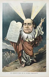 William Jennings Bryan Cartoon Prints: The Democratic Moses and his selfmade commandments