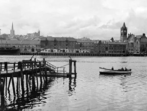 Prints of The fair city of Derry (or Londonderry), photographed from the River Foyle, Northern Ireland. The spire of St. Eugenes Cathedral is on the left of the photograph. Date: May 1939 County Londonderry Prints: Derry Print 1939: River Foyle View