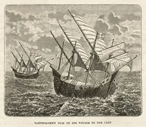 Prints of Bartholomew Diaz, Portuguese navigator, sails to the Cape Navigator Prints: Cape of Good Hope Print by Bartholomew Diaz