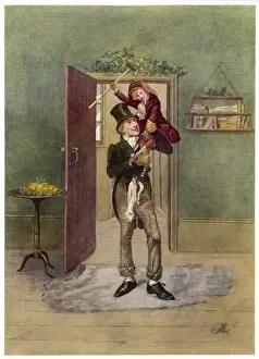 Charles Dickens Prints: Mary Evans Print of Bob Cratchit with Tiny Tim