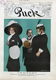 Puck Magazine Illustrations Online Prints: Did she fall or was she on?