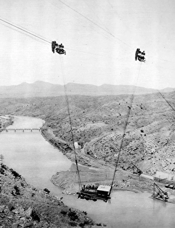 Dinky engine slung from cables in New Mexico Dinky engine slung from cables in New Mexico