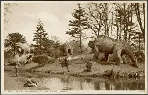 Prints of Dinosaur models in the grounds of the Crystal Palace, Sydenham (London) created by Waterhouse Hawkins Extinct Prints: 1930s Dinosaur Models Print at Crystal Palace, Sydenham