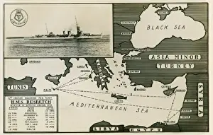 Mediterranean Fleet History Prints: Dispatch routes from Malta of HMS Despatch