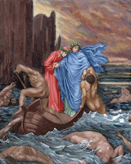 Divine Comedy. Eigth Canto of Hell. Dante and Virgil cross t Divine Comedy. Eigth Canto of Hell. Dante and Virgil cross t