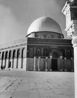 Prints of The Dome of the Rock, Jerusalem, an Islamic Temple, begun in 684. The fenestrated gilded wooden dome itself was rebuilt in the 11th century. Date: 684 Byzantine Architecture Prints: The Dome of the Rock, Jerusalem Print (684)