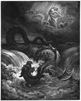 Print of Dore's Leviathan, Combat Scene