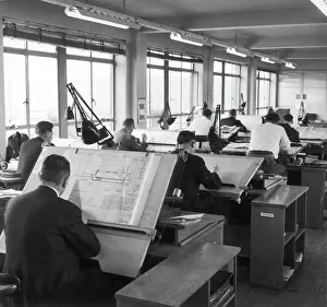 Open Plan Office Design Prints: Draughtsmen at work