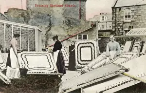 Shetland Women Dressing Wool Shawls Print 1908
