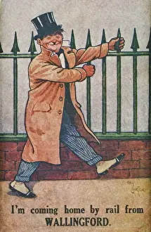 Drunken Man on a Comic Postcard Print, circa 1910s