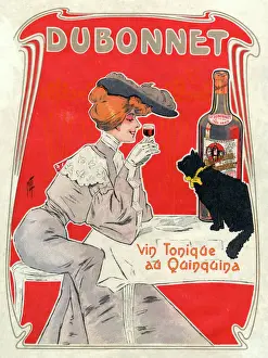 Red-Haired Lady and Black Cat Print c.1895