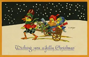 Florence Hardy Prints Online Prints: Duck pulling a handcart