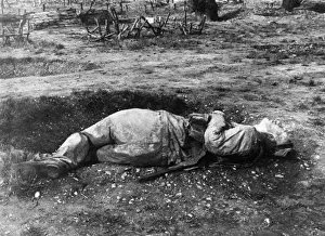 Prints of A dummy injured soldier used during training at Camouflage School, Kensington Gardens, during the First World War Kensington Gardens Prints: WW1 Dummy Soldier Training Print, 1914-1918