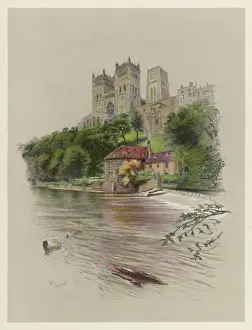 Prints of Durham Cathedral, viewed from the river Historic Landmark Prints: 1924 Durham Cathedral Print, River View