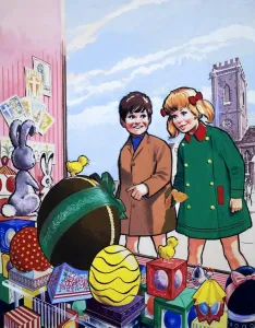 Children admiring an Easter display Print (Easter)