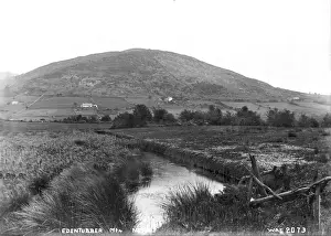Prints of Edentubber Mountain, Newry - a low view along a river to a mountain. (Location: Northern Ireland; County Down; Newry). Date: circa early 1900s River Prints: Early 20th Century Print of Edentubber Mountain, Newry