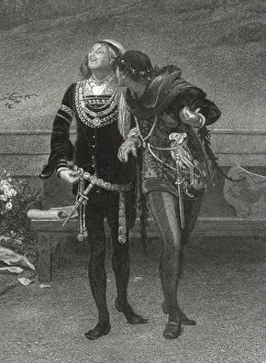 Print of Edward II in conversation with Piers Gaveston