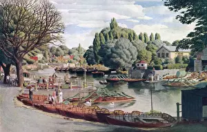 Prints of View of Eel Pie island on the Tideway at Twickenham. Date: 1938 River Thames Prints: Twickenham View of Eel Pie Island Print 1938