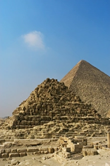 Egypt. Henutsens pyramid at Giza with the Pyramid of Khufu Egypt. Henutsens pyramid at Giza with the Pyramid of Khufu