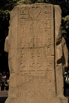 Egypt. Hieroglyphic writing. Cartridge. Back of a statue Egypt. Hieroglyphic writing. Cartridge. Back of a statue