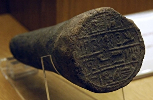 Egyptian art. Funerary Cone with stamped inscription on the Egyptian art. Funerary Cone with stamped inscription on the