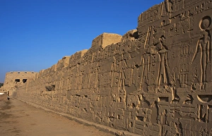 Egyptian Art. The Karnak Temple Complex. Wall with scenes of Egyptian Art. The Karnak Temple Complex. Wall with scenes of
