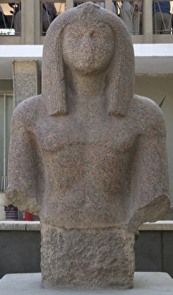 Egyptian Art. Pink granite statue. Mit Rahina Open Air Museu Egyptian Art. Pink granite statue. Mit Rahina Open Air Museu