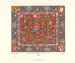 Embroidered tablecloth with flowers and coats of arms, 1562 Embroidered tablecloth with flowers and coats of arms, 1562