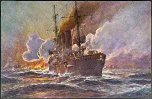 WWI Naval Battles Prints: Emden Shells Madras