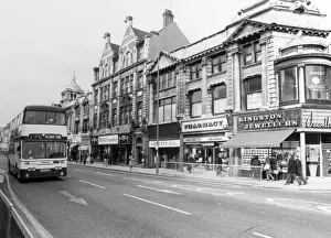 Prints of A No. 17C bus, destined for Orchard Park, wends its way through Kingston upon Hull town centre, Humberside, England. Date: circa 1980 Humberside Prints: Kingston upon Hull Town Centre circa 1980 Print