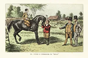 Two English gentlemen evaluating a horse in a paddock Two English gentlemen evaluating a horse in a paddock