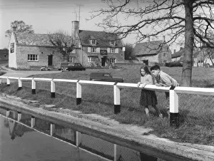 Prints of A scene by the village pond and green, showing the Exeter Arms inn, Barrowden, River Welland Valley, Rutland, England. Date: early 1960s Rutland Prints: English Village Print - Barrowden, Rutland, Early 1960s