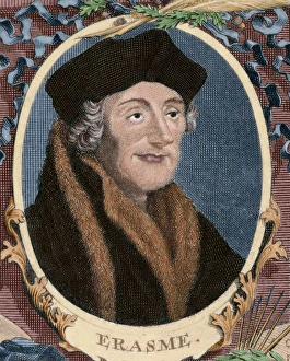 Erasmus of Rotterdam (1466-1536). Engraving. Colored Erasmus of Rotterdam (1466-1536). Engraving. Colored
