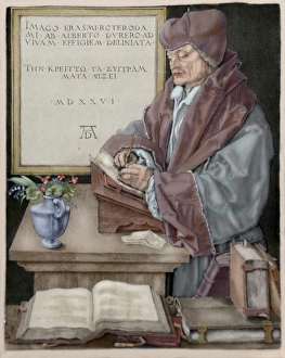 Erasmus of Rotterdam (1466-1536). Engraving by Durer. Colore Erasmus of Rotterdam (1466-1536). Engraving by Durer. Colore