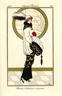 Evening outfit of cape in ermine and polecat fur, 1913 Evening outfit of cape in ermine and polecat fur, 1913