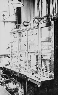 Antique Telephone Equipment Prints: An example of an early telephone switchboard