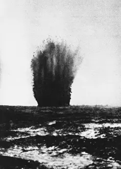 First World War Battle Scenes Prints: Mine explosion 1916