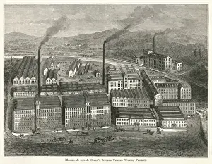 Prints of Bird s-eye view of Messrs J and J Clarks Anchor Thread works at Paisley, 11 km west of Glasgow, Scotland. They are still Britains leading threadmakers Glasgow Prints: Factory Bird's Eye View Print: Paisley Anchor Thread Works