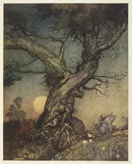Fairy Folk by an Old Gnarled Tree Print