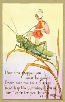 Postcard Collection For Kids Prints: Fairy on a grasshopper
