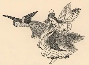 Early 20th Century Fantasy Art Prints: Fairy and peacock