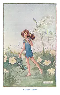 Fairyland Print: The Waking Fairy Out Walking with Friends