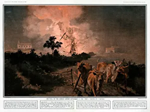 The Fall of the German airship L-21 by Fortunino Matania, WW1 The Fall of the German airship L-21 by Fortunino Matania, WW1